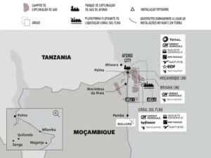 Mappa dei giacimenti di gas di Cabo Delgado realizzata dall'organizzazione Amici della Terra Mozambico